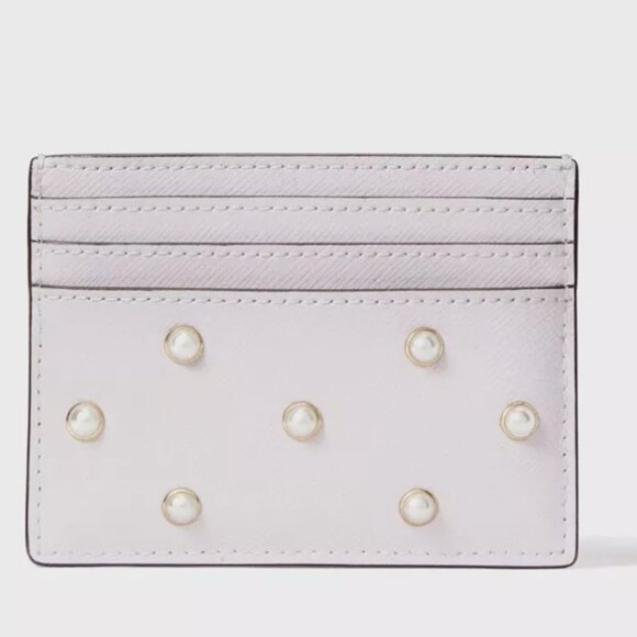 NWT Kate Spade Madison Studded Faux Pearls Small Slim Card Holder Lilac Purple - Picture 1 of 4